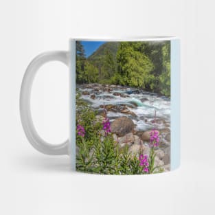 USA. Alaska. Wild River with Flowers in foreground. Mug